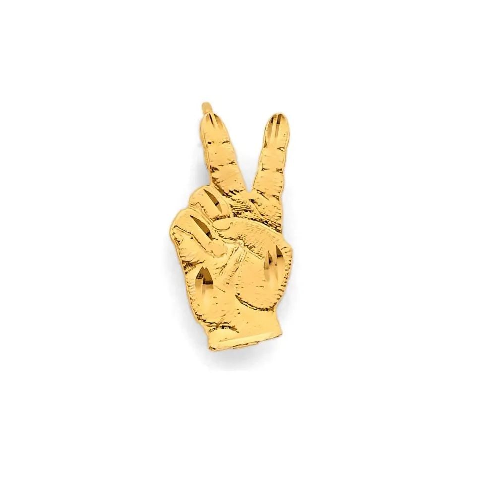 NEW 14K YELLOW GOLD HAND PEACE SIGN PENDANT (1 of 2)