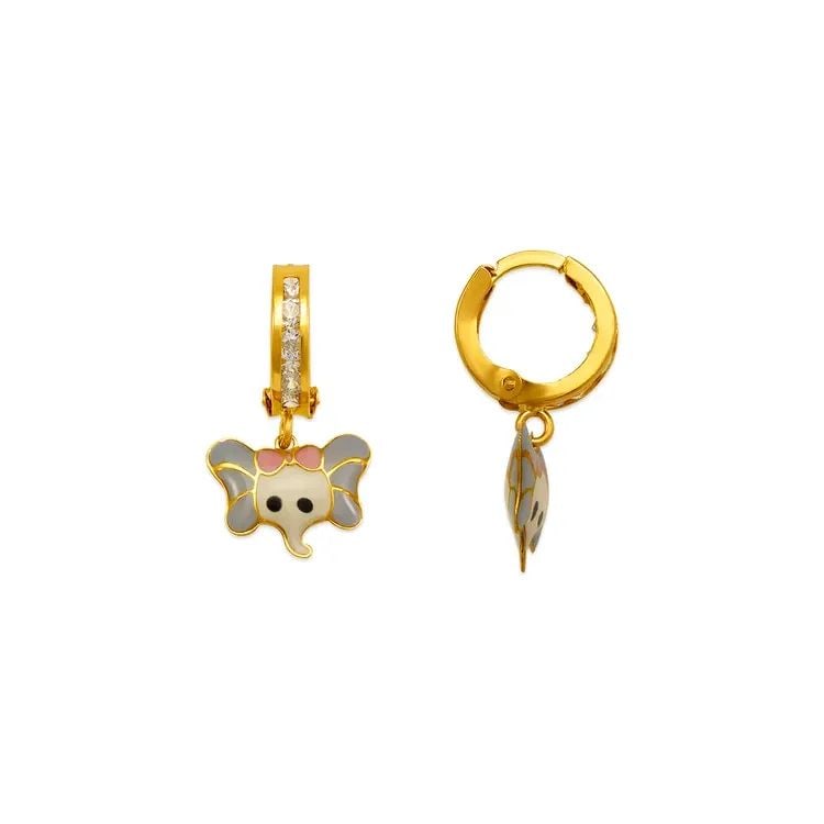 NEW 14K YELLOW GOLD BABY ELEPHANT ENAMEL HUGGIE EARRINGS: NEW 14K YELLOW GOLD BABY ELEPHANT ENAMEL HUGGIE EARRINGS BABY ELEPHANT ENAMEL HUGGIE EARRINGS NEW 14K YELLOW GOLD Width: Approx. 10x9mm Apx WEIGHT: 1g