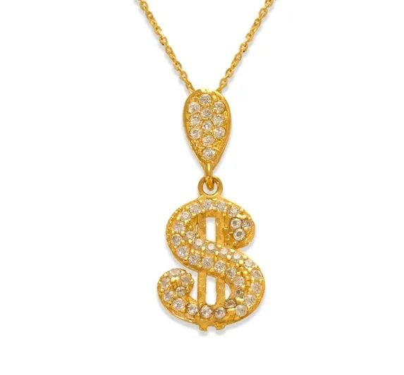 NEW 14K YELLOW GOLD FANCY DOLLAR SIGN PENDANT (1 of 2)