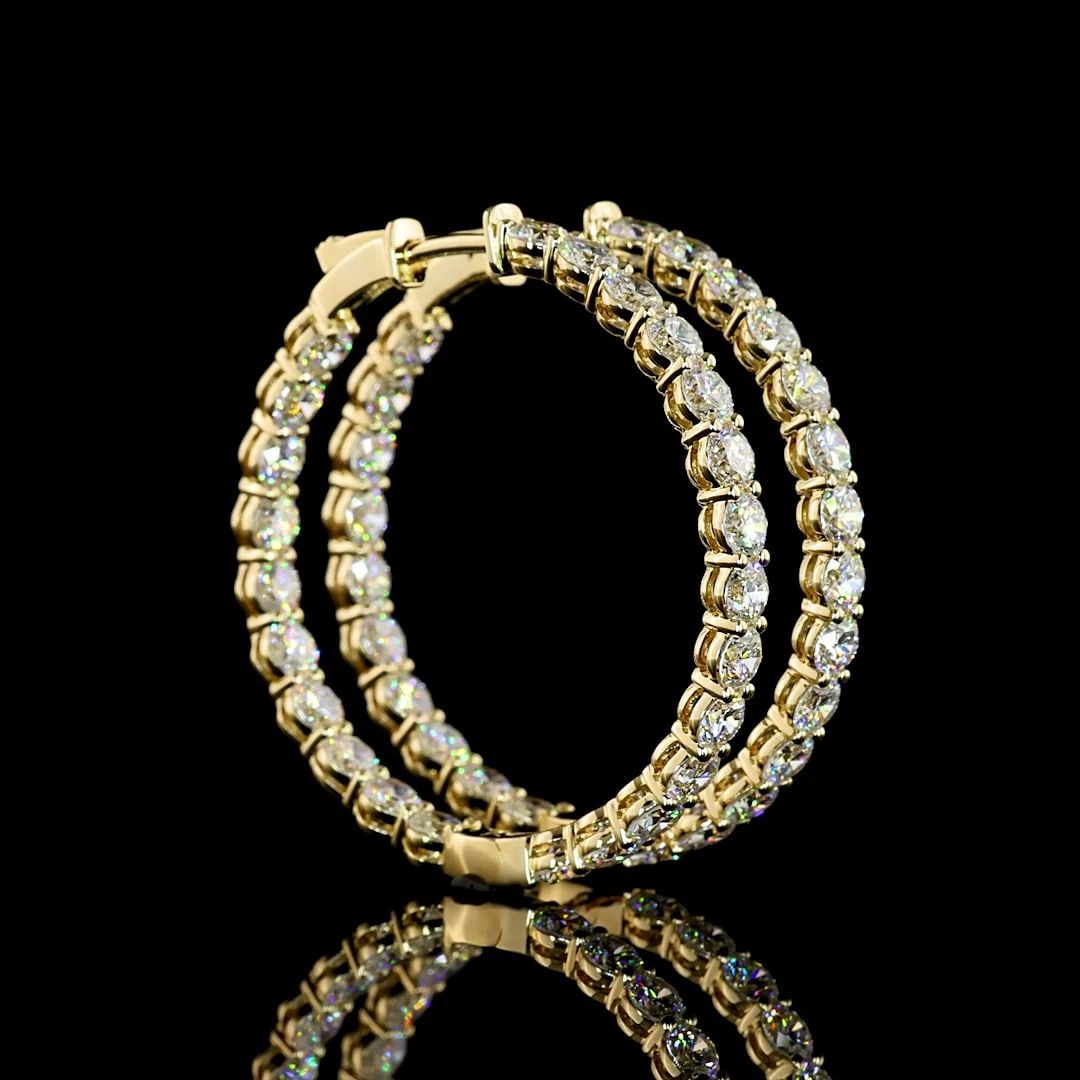 LAB-GROWN 6.96 CARAT ROUND E-F-VS2 DIAMOND 14K YELLOW GOLD HOOPS EARRINGS: LAB-GROWN 6.96 CARAT ROUND E-F-VS2 DIAMOND 14K YELLOW GOLD HOOPS EARRINGS Title: High-quality Brand-New Echo Friendly Elegant Lab-Grown 6.96 Carat Round E-F-VS2 Diamond 14K Yellow Gold Hoops Earrings 