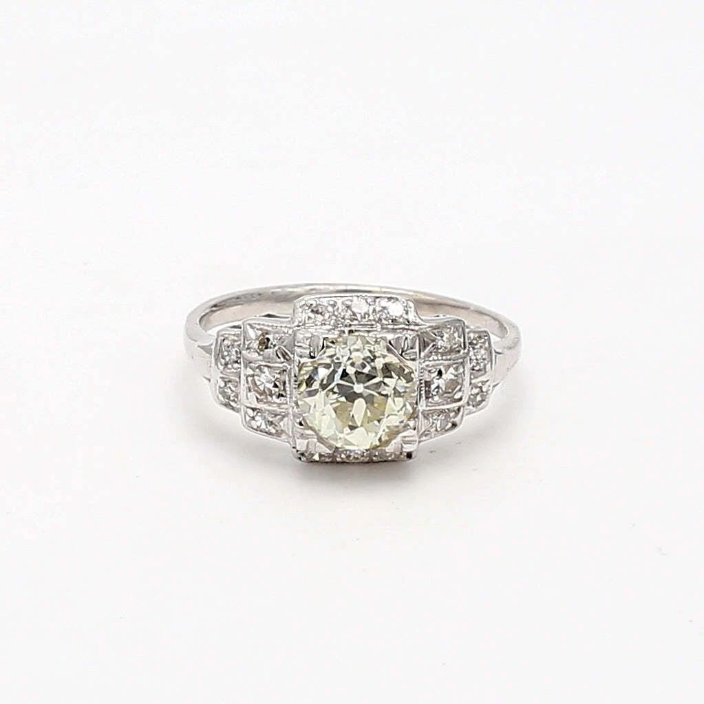 1.26 CARAT OLD EUROPEAN CUT L-K VS1-SI1 DIAMOND PLATINUM ART DECO RING: 1.26 CARAT OLD EUROPEAN CUT L-K VS1-SI1 DIAMOND PLATINUM ART DECO RING 1.26 CARAT OLD EUROPEAN CUT L-K VS1-SI1 DIAMOND PLATINUM ART DECO RING Title: 1.26 Carat Old European Cut L-K VS1-SI1 Diamond Pla