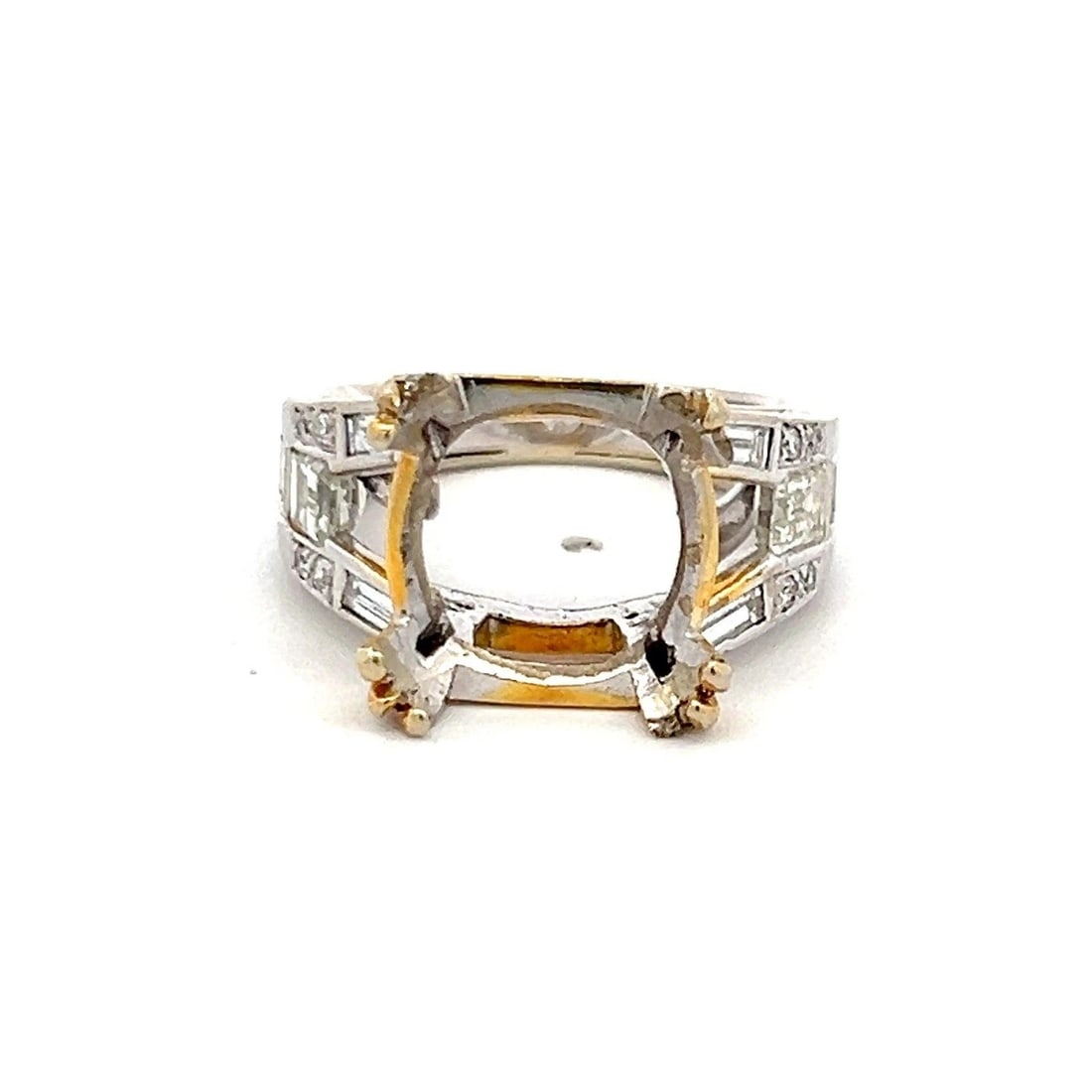 0.50 CARAT BAGUETTE AND ROUND BRILLIANT DIAMOND 18K TWO TONE GOLD SEMI MOUNT RIN: 0.50 CARAT BAGUETTE & ROUND BRILLIANT DIAMOND 18K TWO TONE GOLD SEMI MOUNT RING 0.50 Carat Baguette and Round Brilliant Diamond 18K Two Tone Gold Semi Mount Ring Multi-Tone Gold Semi-Mount Engagement 