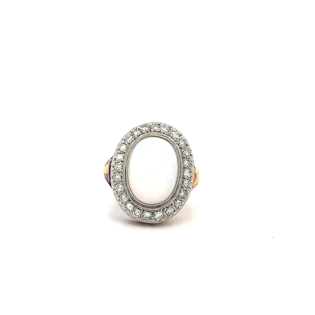 15.5-11.7MM OPAL 0.75 CARAT OLD EUROPEAN DIAMOND 18K GOLD COCKTAIL RING: 15.5-11.7MM OPAL 0.75 CARAT OLD EUROPEAN DIAMOND 18K GOLD COCKTAIL RING PRODUCT DESCRIPTION Title: 1.00 Carat Oval Shape 0.75 Carat Old European Cut G VS Diamond 18 Karat Two Tone Gold Cocktail Ring S
