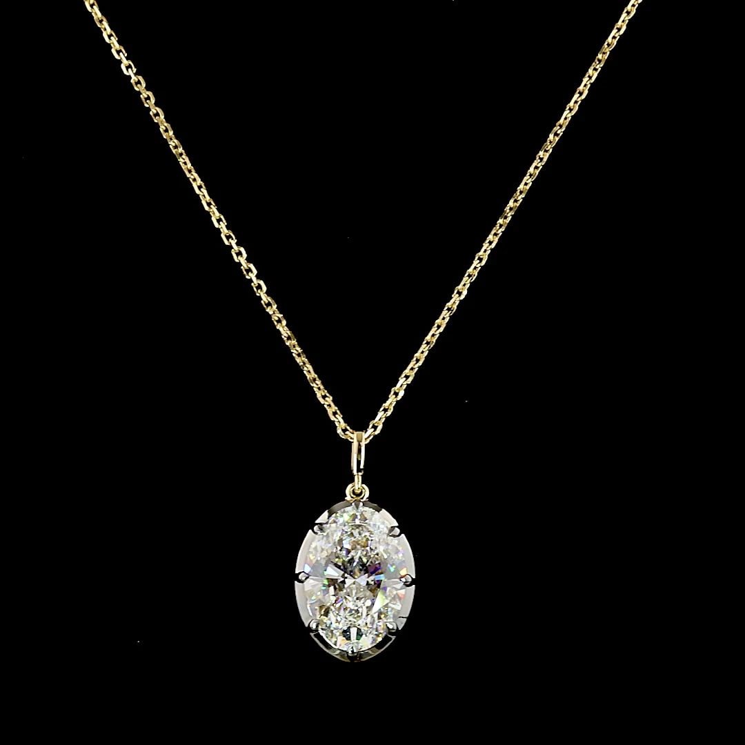 LAB-GROWN 4.04 CARAT OVAL E-F-VS1 DIAMOND 14K YELLOW GOLD SOLITAIRE PENDANT: LAB-GROWN 4.04 CARAT OVAL E-F-VS1 DIAMOND 14K YELLOW GOLD SOLITAIRE PENDANT Title: High-quality Brand-New Echo Friendly Elegant Lab-Grown 4.04 Carat Oval E-F-VS1 Diamond 14K Yellow Gold Solitaire Pend