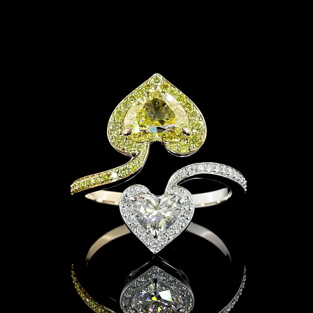 LAB-GROWN 2.54 CARAT HEART FANCY VIVID-VS1 DIAMOND 14K TWO TONE COCKTAIL RING: LAB-GROWN 2.54 CARAT HEART FANCY VIVID-VS1 DIAMOND 14K TWO TONE COCKTAIL RING Title: High-quality Brand-New Echo Friendly Elegant Lab-Grown 2.54 Carat Heart Fancy Vivid-VS1 Diamond 14K Two Tone Cockta