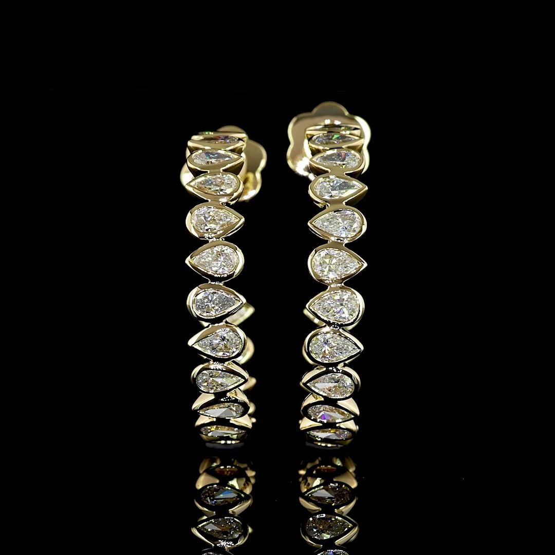 LAB-GROWN 2.75 CARAT PEAR E-F-VS1 DIAMOND 14K YELLOW GOLD C HOOPS EARRINGS: LAB-GROWN 2.75 CARAT PEAR E-F-VS1 DIAMOND 14K YELLOW GOLD C HOOPS EARRINGS Title: High-quality Brand-New Echo Friendly Elegant Lab-Grown 2.75 Carat Pear E-F-VS1 Diamond 14K Yellow Gold C Hoops Earring