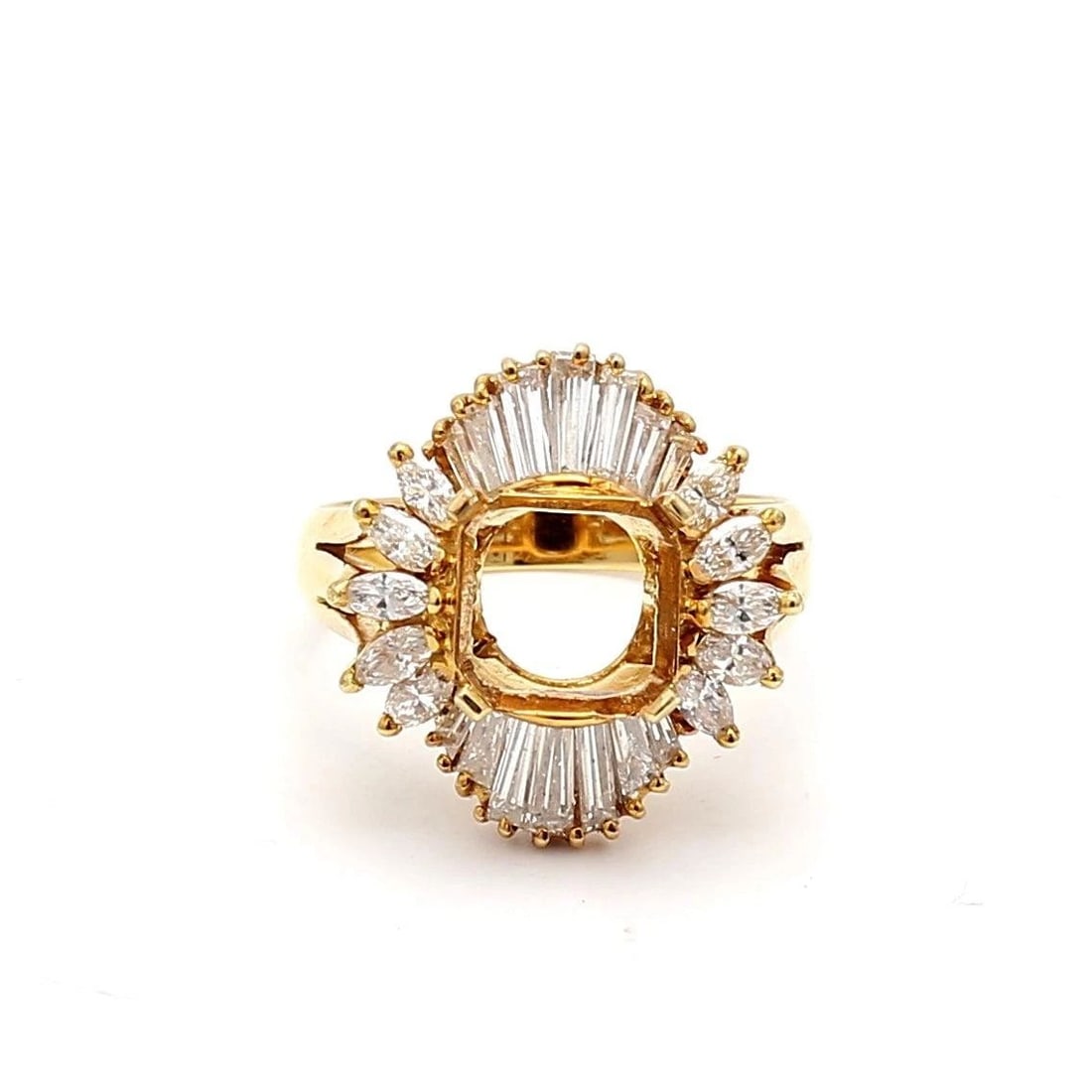 1.34 CARAT ROUND AND MARQUIS SHAPE DIAMOND 18K YELLOW GOLD SEMI MOUNT RING: 1.34 CARAT ROUND AND MARQUIS SHAPE DIAMOND 18K YG SEMI MOUNT RING 1.34 Carat Round and Marquis Shape Diamond 18K Yellow Gold Semi Mount Ring Semi-Mount Engagement Ring Details Department Unisex Adults