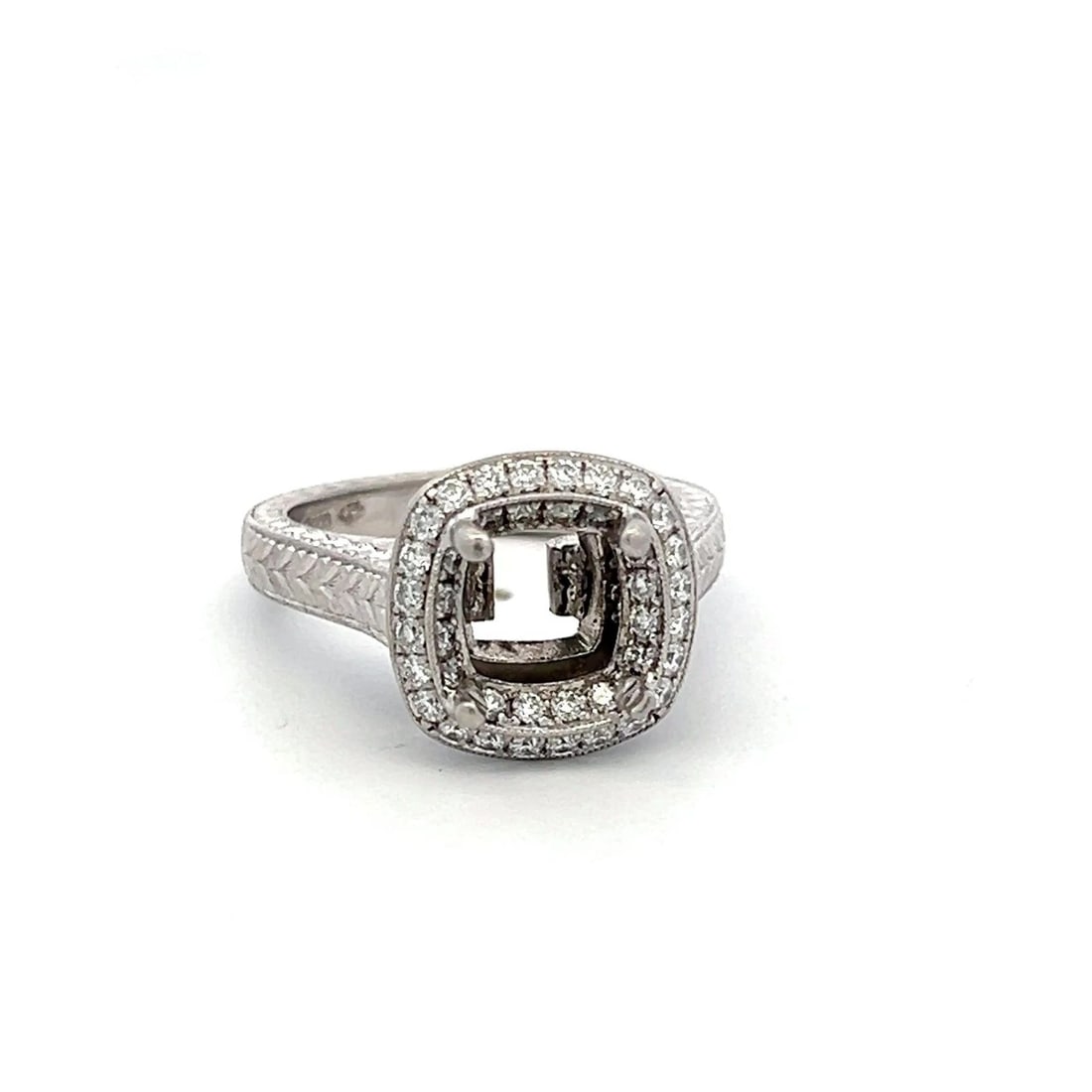 PLATINUM SEMI MOUNT RING WITH 0.74 CARAT ROUND G-VS DIAMONDS FITS 6.75MM 1.00CT+: PLATINUM SEMI MOUNT RING WITH 0.74 CARAT ROUND G-VS DIAMONDS FITS 6.75MM 1.00CT+ PRODUCT DESCRIPTION Video: Video Link Detailed Description: Embrace timeless elegance with this vintage platinum semi m