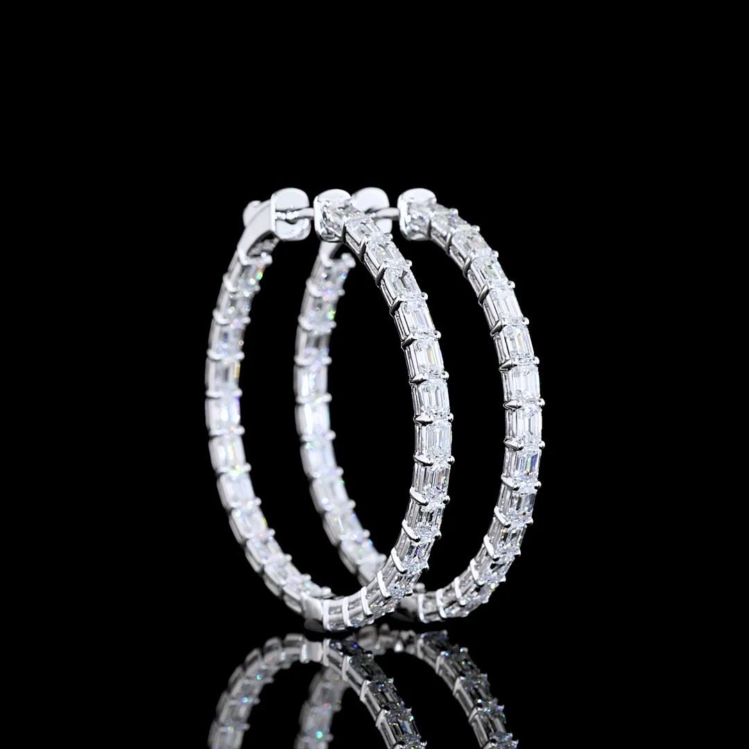 LAB-GROWN 4.01 CARAT EMERALD E-F-VS1 DIAMOND 14K WHITE GOLD HOOPS EARRINGS: LAB-GROWN 4.01 CARAT EMERALD E-F-VS1 DIAMOND 14K WHITE GOLD HOOPS EARRINGS Title: High-quality Brand-New Echo Friendly Elegant Lab-Grown 4.01 Carat Emerald E-F-VS1 Diamond 14K White Gold Hoops Earring