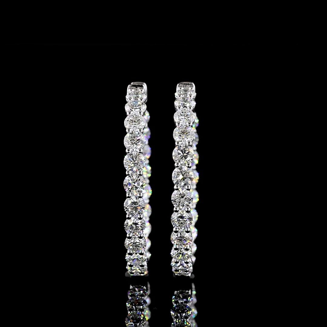 LAB-GROWN 5.08 CARAT ROUND E-F-VS DIAMOND 14K WHITE GOLD HOOPS EARRINGS: LAB-GROWN 5.08 CARAT ROUND E-F-VS DIAMOND 14K WHITE GOLD HOOPS EARRINGS Title: High-quality Brand-New Echo Friendly Elegant Lab-Grown 5.08 Carat Round E-F-VS Diamond 14K White Gold Hoops Earrings Vide