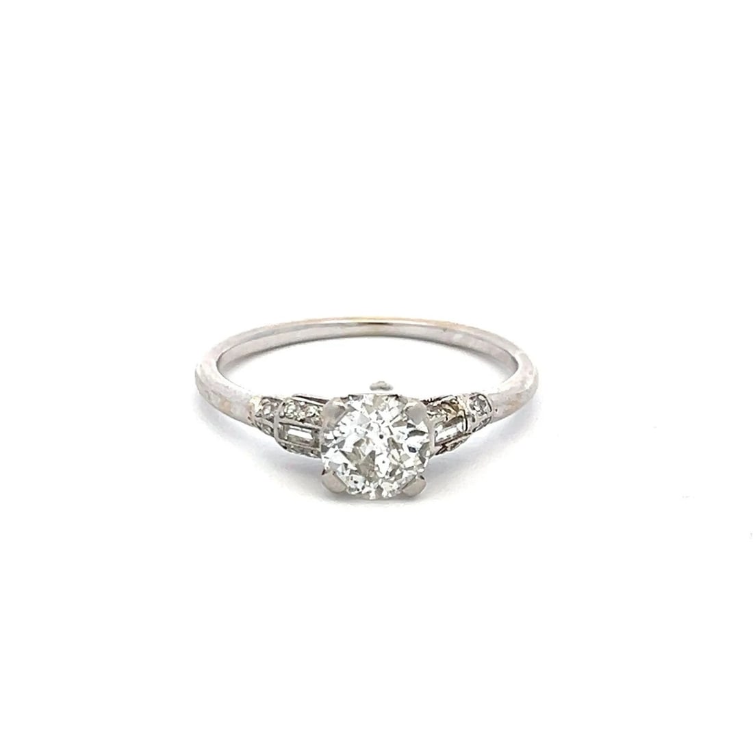 0.90 CARAT ROUND BRILLIANT H SI1 DIAMOND PLATINUM ART DECO RING (1 of 2)