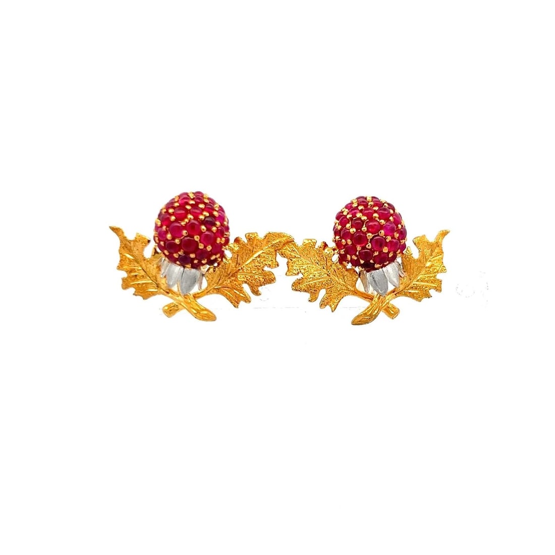 TWO TONE PLATINUM STUD EARRINGS WITH 1.4 CARAT RUBY: TWO TONE PLATINUM STUD EARRINGS WITH 1.4 CARAT RUBY Detailed Description: Vintage Estate Elevate any ensemble with these captivating two-tone platinum stud earrings, adorned with a stunning 1.4 carat 