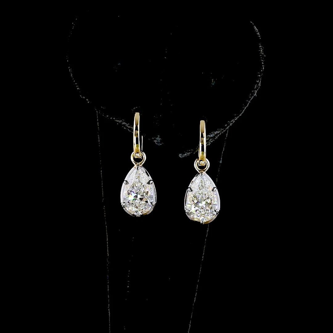 LAB-GROWN 4 CARAT PEAR E-F-VS1 DIAMOND 14K YELLOW GOLD HANGING EARRINGS: LAB-GROWN 4 CARAT PEAR E-F-VS1 DIAMOND 14K YELLOW GOLD HANGING EARRINGS Title: High-quality Brand-New Echo Friendly Elegant Lab-Grown 4 Carat Pear E-F-VS1 Diamond 14K Yellow Gold Hanging Earrings Vide