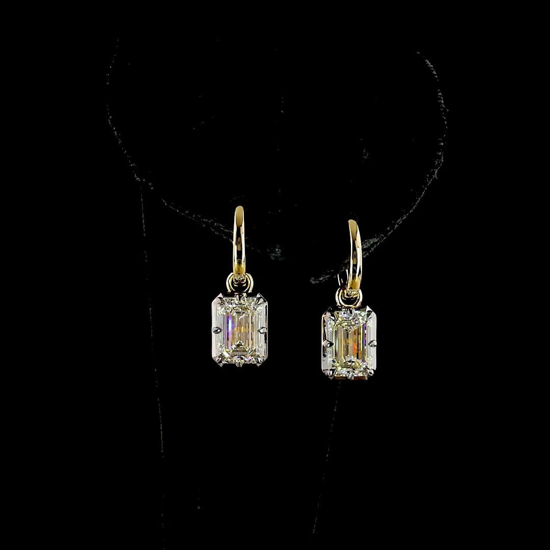 LAB-GROWN 4.01 CARAT EMERALD E-F-VS1 DIAMOND 14K YELLOW GOLD HANGING EARRINGS: LAB-GROWN 4.01 CARAT EMERALD E-F-VS1 DIAMOND 14K YELLOW GOLD HANGING EARRINGS Title: High-quality Brand-New Echo Friendly Elegant Lab-Grown 4.01 Carat Emerald E-F-VS1 Diamond 14K Yellow Gold Hanging E
