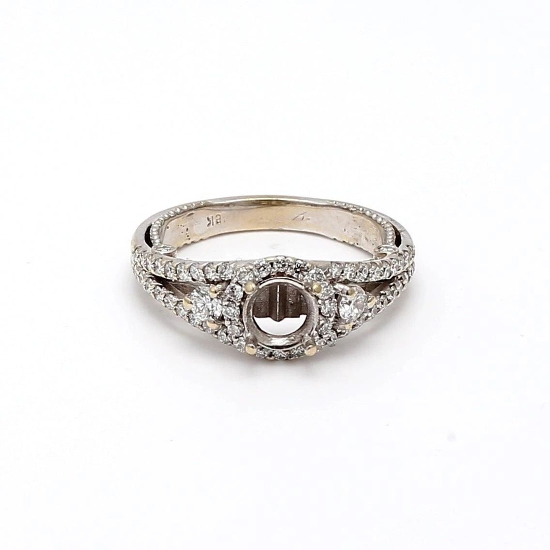 1.30 CARAT ROUND BRILLIANT G VS1 DIAMOND 18 KARAT WHITE GOLD SEMI MOUNT RING: 1.30 CARAT ROUND BRILLIANT G VS1 DIAMOND 18 KARAT WHITE GOLD SEMI MOUNT RING Title: 1.30 Carat Round Brilliant G VS1 Diamond 18 Karat White Gold Semi Mount Ring Style: Semi Mount Metal: 18 Karat White
