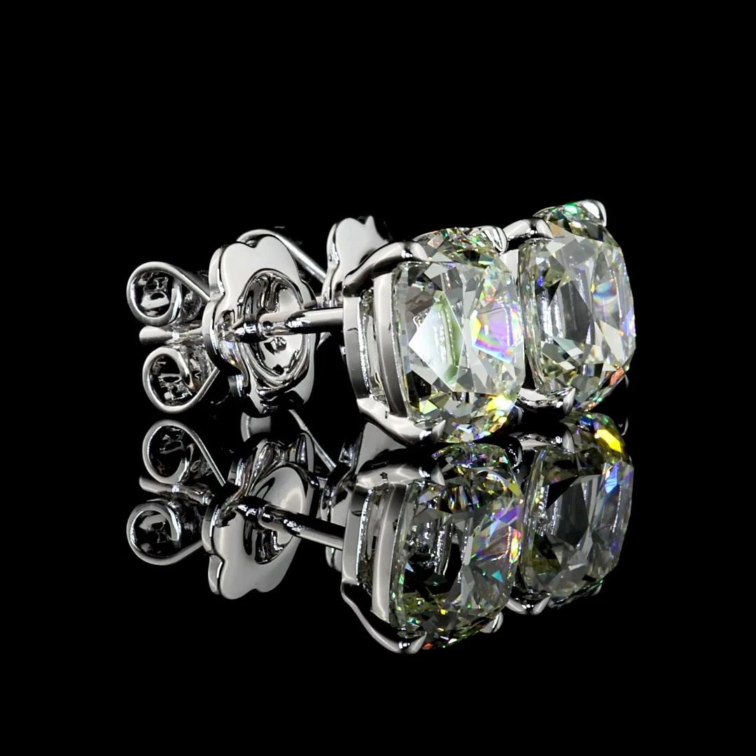 LAB-GROWN 4.07 CARAT ANTIQUE CUSHION I-J-VS1 DIAMOND 14K WG STUDS EARRING (1 of 2)