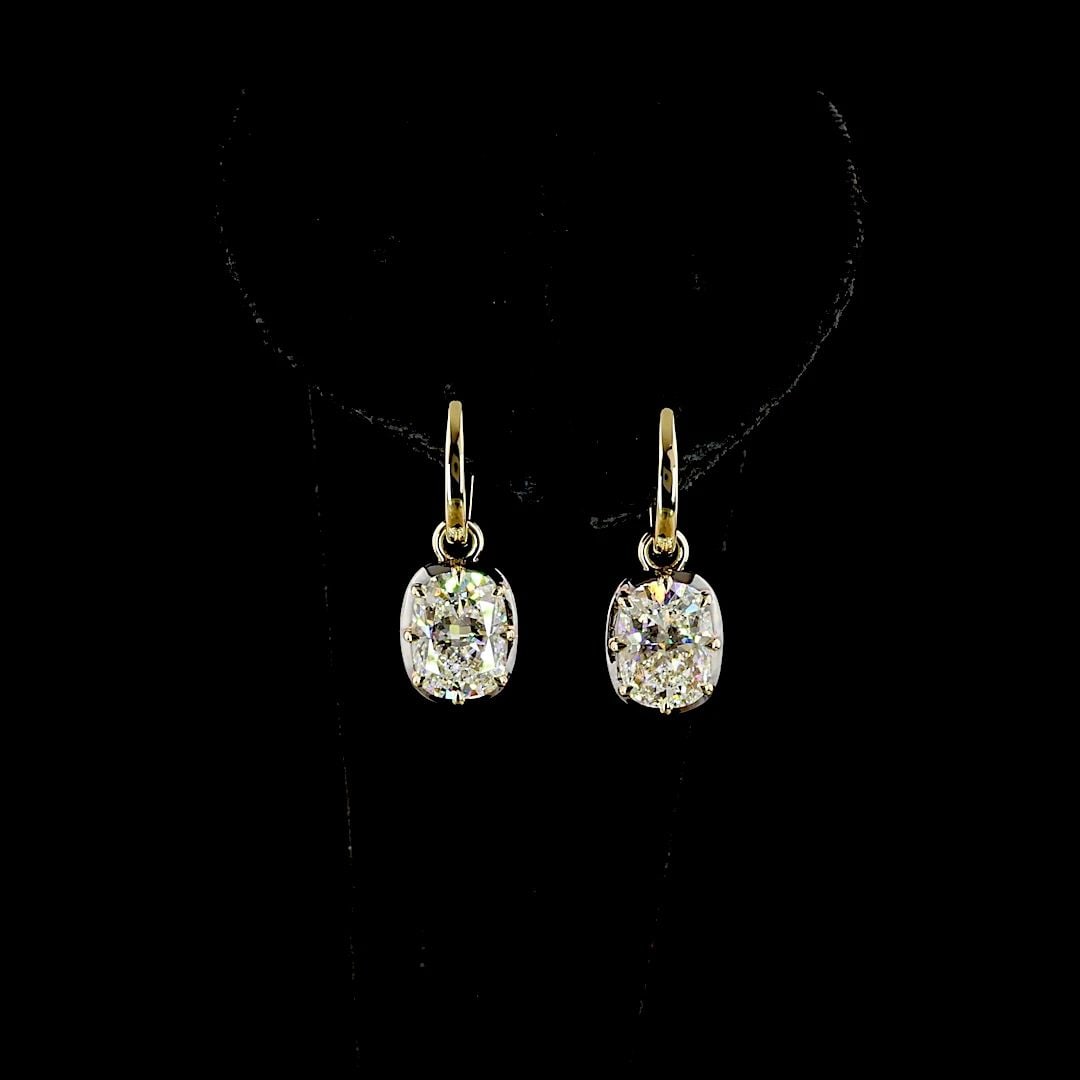 LAB-GROWN 4.07 CARAT CUSHION BRILLIANT E-F-VS1 DIAMOND 14K YG HANGING EARRINGS: LAB-GROWN 4.07 CARAT CUSHION BRILLIANT E-F-VS1 DIAMOND 14K YG HANGING EARRINGS Title: High-quality Brand-New Echo Friendly Elegant Lab-Grown 4.07 Carat Cushion Brilliant E-F-VS1 Diamond 14K Yellow Gol