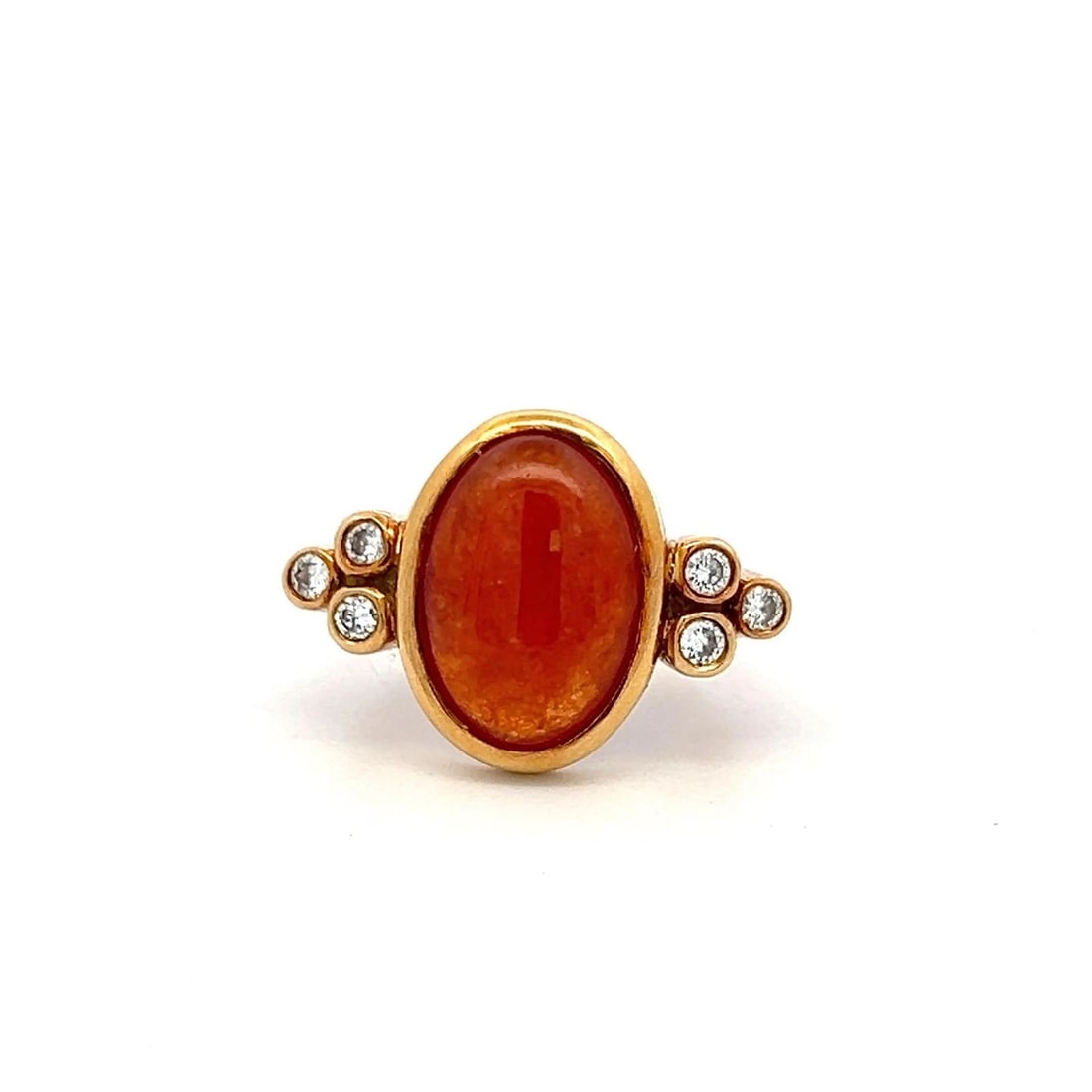 18K YG COCKTAIL RING WITH 0.3 CT ROUND DIAMONDS & 14.4-9.6MM FIRE OPAL SIZE 6.25: 18K YG COCKTAIL RING WITH 0.3 CT ROUND DIAMONDS & 14.4-9.6MM FIRE OPAL SIZE 6.25 PRODUCT DESCRIPTION Video: Video Link Detailed Description: Vintage 18K Yellow Gold Ring with Fire Opal & Diamonds, Siz