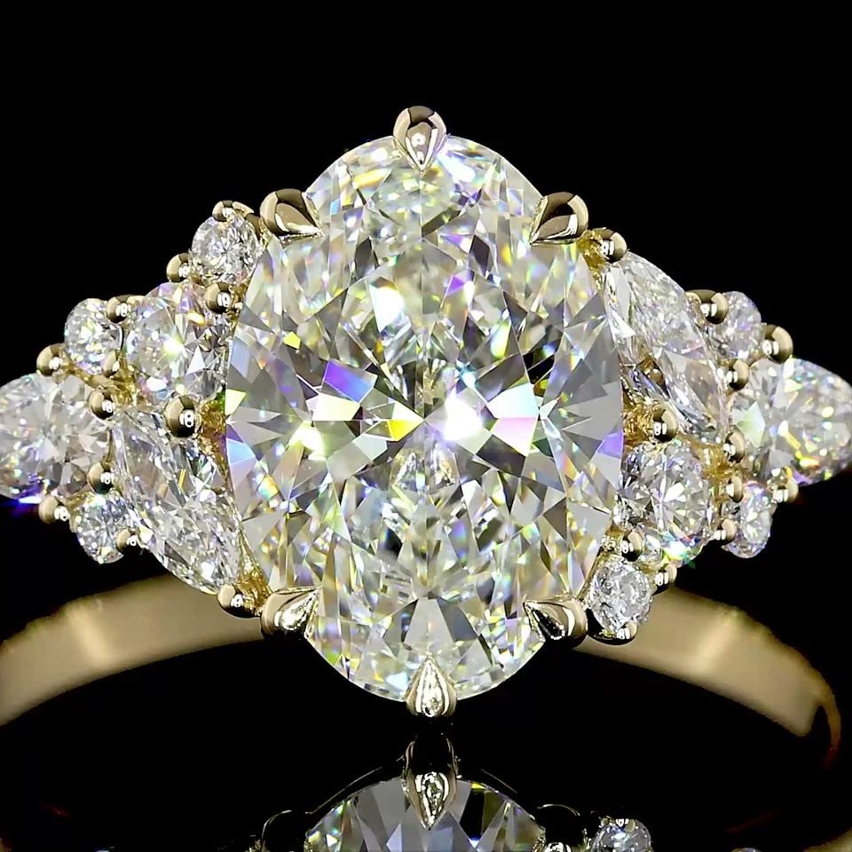 LAB-GROWN 2.53 CARAT OVAL E-F-VVS2 DIAMOND 14K YELLOW GOLD ENGAGEMENT RING: LAB-GROWN 2.53 CARAT OVAL E-F-VVS2 DIAMOND 14K YELLOW GOLD ENGAGEMENT RING Title: High-quality Brand-New Echo Friendly Elegant Lab-Grown 2.53 Carat Oval E-F-VVS2 Diamond 14K Yellow Gold Engagement Rin