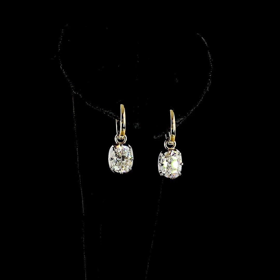 LAB-GROWN 3.06 CARAT CUSHION BRILLIANT E-F-VS2 DIAMOND 14K YG HANGING EARRINGS: LAB-GROWN 3.06 CARAT CUSHION BRILLIANT E-F-VS2 DIAMOND 14K YG HANGING EARRINGS Title: High-quality Brand-New Echo Friendly Elegant Lab-Grown 3.06 Carat Cushion Brilliant E-F-VS2 Diamond 14K Yellow Gol