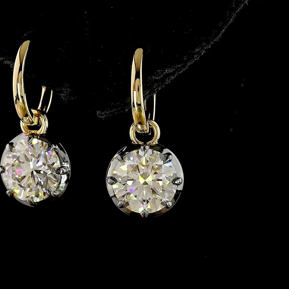LAB-GROWN 4.03 CARAT ROUND E-F-VS1 DIAMOND 14K YELLOW GOLD HANGING EARRINGS (1 of 1)