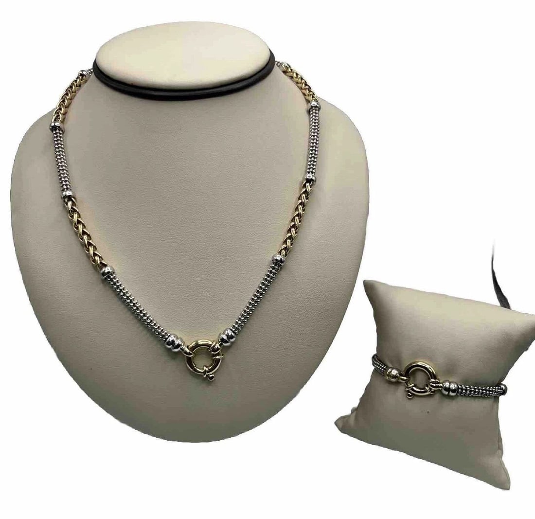 14K YELLOW AND WHITE GOLD - 2 TONE - NECKLACE & BRACELET SET (1 of 1)