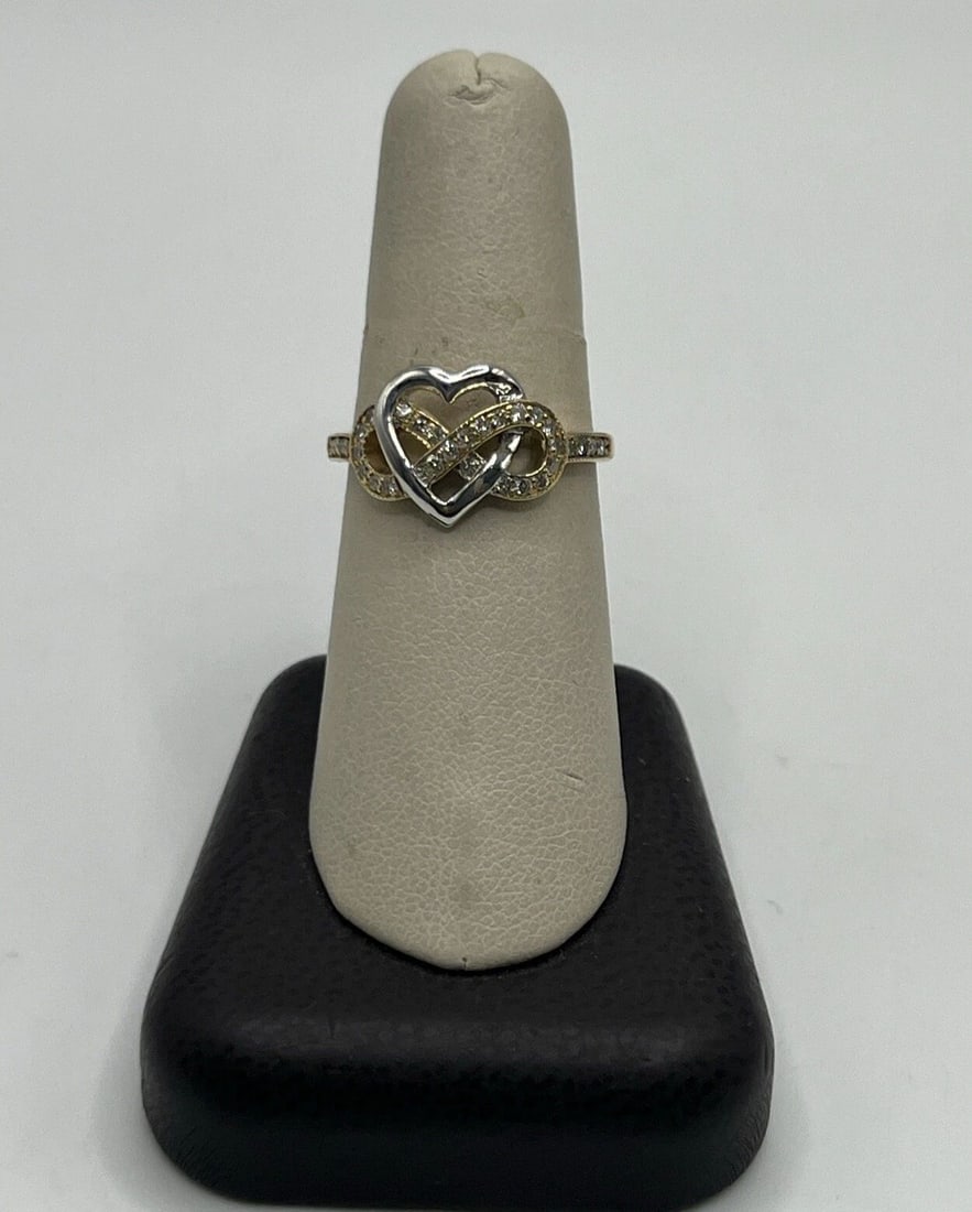 14K WHITE, YELLOW GOLD AND DIAMOND HEART& INFINITY RING SIZE 7.75 (1 of 2)