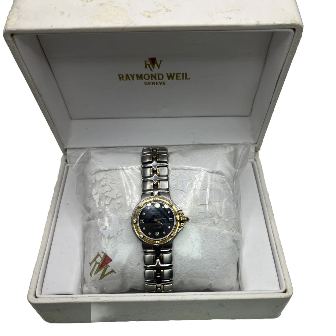 RAYMOND WEIL PARSIFAL 9990 BLACK DIAMOND DIAL GOLD WOMEN'S WATCH (1 of 1)