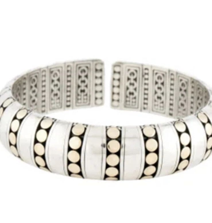 JOHN HARDY DOT COLLECTION STERLING SILVER & 18K YG CUFF: JOHN HARDY DOT COLLECTION STERLING SILVER & 18K YG CUFF JOHN HARDY DOT COLLECTION STERLING SILVER & 18K YG CUFF John Hardy DOT Collection Sterling Silver & 18K Yellow Gold Cuff BraceletWeight is a