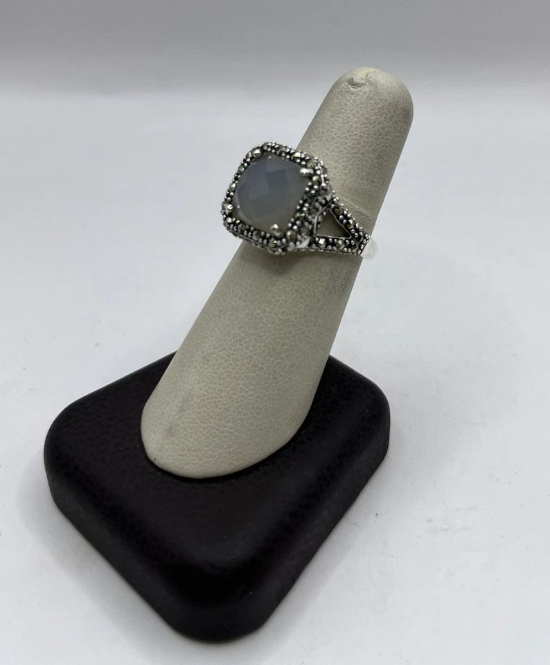 STERLING SILVER RING WITH CHECKERBOARD STONE SIZE 7.25 (1 of 1)