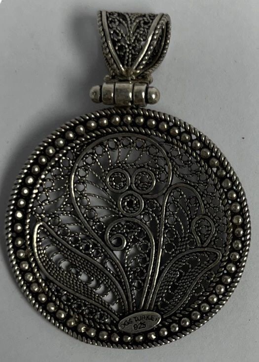 DGS TURKEY 925 STERLING SILVER ROUND FILIGREE FLORAL PENDANT (1 of 1)