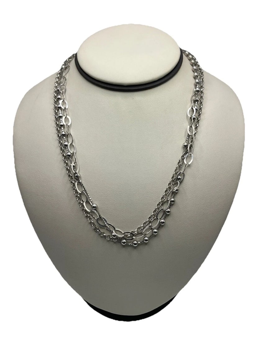 18" MULTI LAYER STERLING SILVER NECKLACE: 18" MULTI LAYER STERLING SILVER NECKLACE 18" MULTI LAYER STERLING SILVER NECKLACE This 18" necklace is a beautiful piece of fine jewelry that will complement any outfit. Crafted from high-quality 925 
