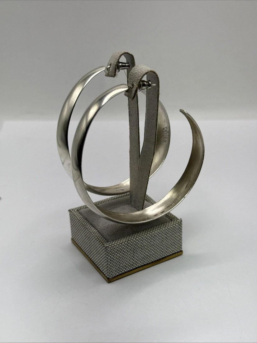 LARGE MEXICAN STERLING SILVER HOOPS 23.5 GRAMS (1 of 2)