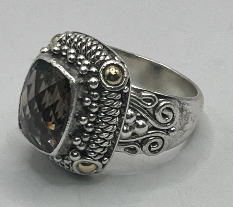 BALI SUARTI STERLING SILVER & 18K GOLD BA SMOKY QUARTZ RING SIZE 6.75 (1 of 1)