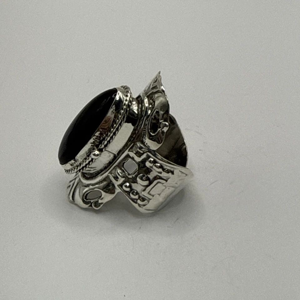 TAXCO STERLING SILVER POISION RING WITH BLACK ONYX - ADJUSTABLE SIZE (1 of 1)