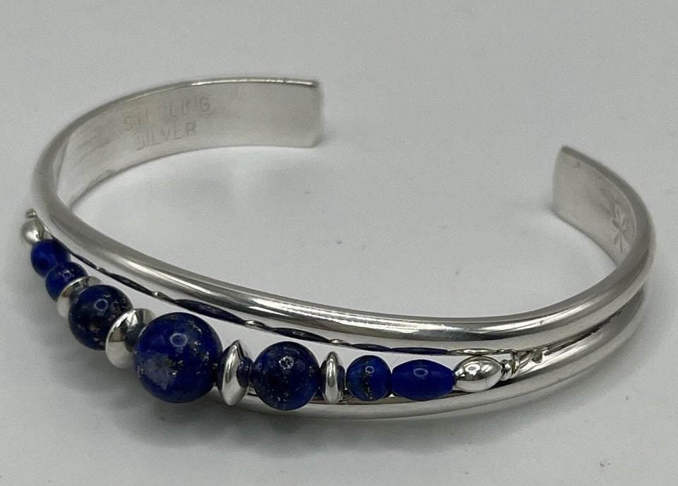 SERGIO LUB STERLING SILVER HANDMADE STERLING SILVER BLUE STONE CUFF BRACELET (1 of 1)
