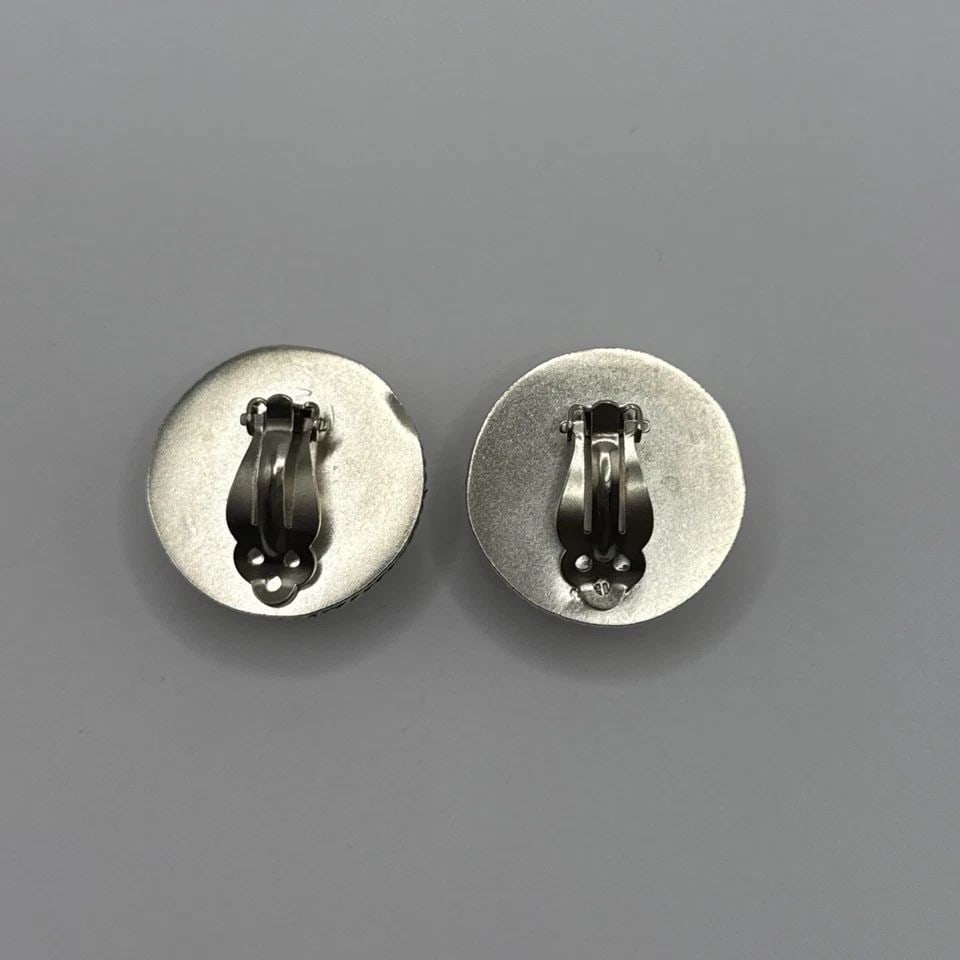 STERLING SILVER TWO TONE ROUND/HAMMERED CLIP ON EARRINGS (1 of 1)