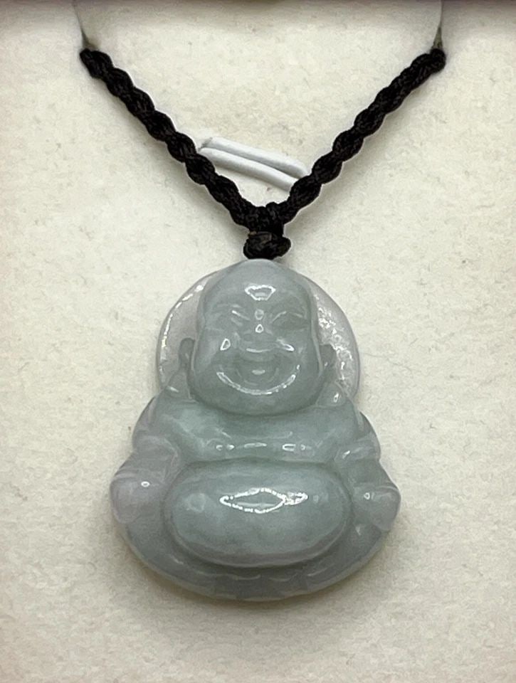 JADE HAPPY BUDDAH NECKLACE ON 21" BLACK ROPE (1 of 1)