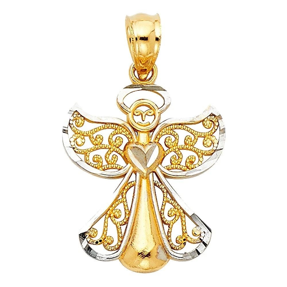 NEW 14K TWO TONE GOLD ANGEL PENDANT: NEW 14K TWO TONE GOLD ANGEL PENDANT ANGEL PENDANT NEW 14K TWO TONE GOLD Height : 17 mm Width : 14 mm Apx. WEIGHT : 0.9g