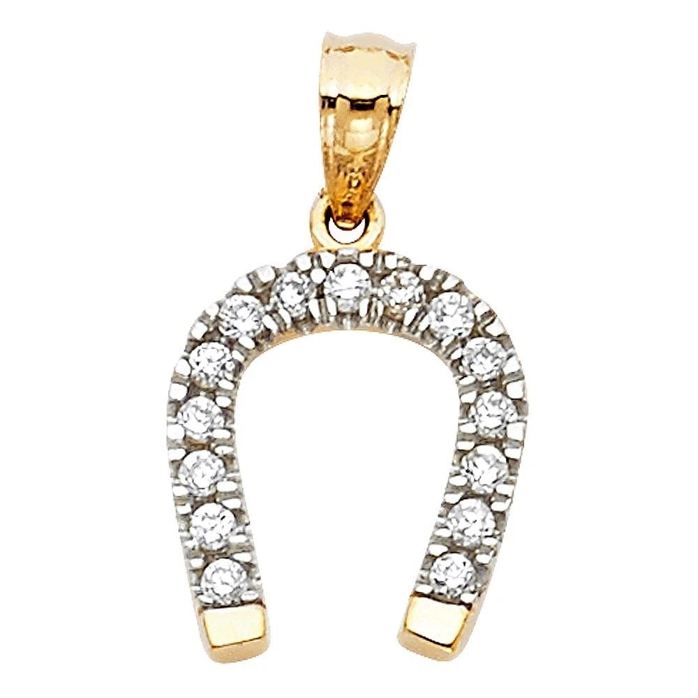 NEW 14K TWO TONE GOLD LUCKY HORSE SHOE PENDANT: NEW 14K TWO TONE GOLD LUCKY HORSE SHOE PENDANTLUCKY HORSE SHOE PENDANTNEW 14KTWO TONE GOLDHeight : 13 mmWidth : 11 mmApx. WEIGHT : 0.6g