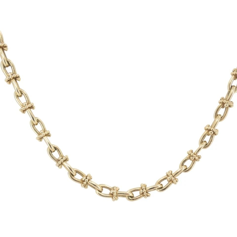 VINTAGE 14K GOLD NAUTICAL CHAIN NECKLACE MARINER LINK DESIGN: VINTAGE 14K GOLD NAUTICAL CHAIN NECKLACE MARINER LINK DESIGN NS GNOO Vintage 14k Gold Nautical Chain Necklace Mariner Link Design This vintage necklace features a classic 14k gold chain built with a d