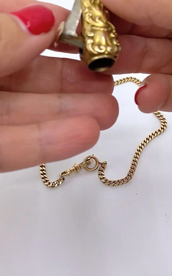 ANTIQUE 10K GOLD CIGAR CUTTER PENDANT 10K GOLD WATCH CHAIN NECKLACE (1 of 2)