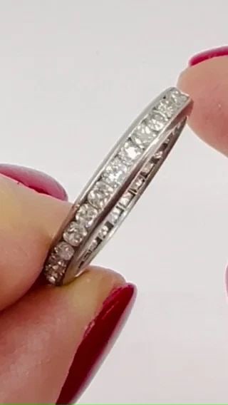 ART DECO RING ETERNITY BAND PLATINUM OLD EUROPEAN CUT DIAMOND ESTATE JEWELRY: ART DECO RING ETERNITY BAND PLATINUM OLD EUROPEAN CUT DIAMOND ESTATE JEWELRY Art Deco Platinum Diamond Eternity Band Ring An Art Deco ring designed as an eternity band, made of platinum with diamonds.