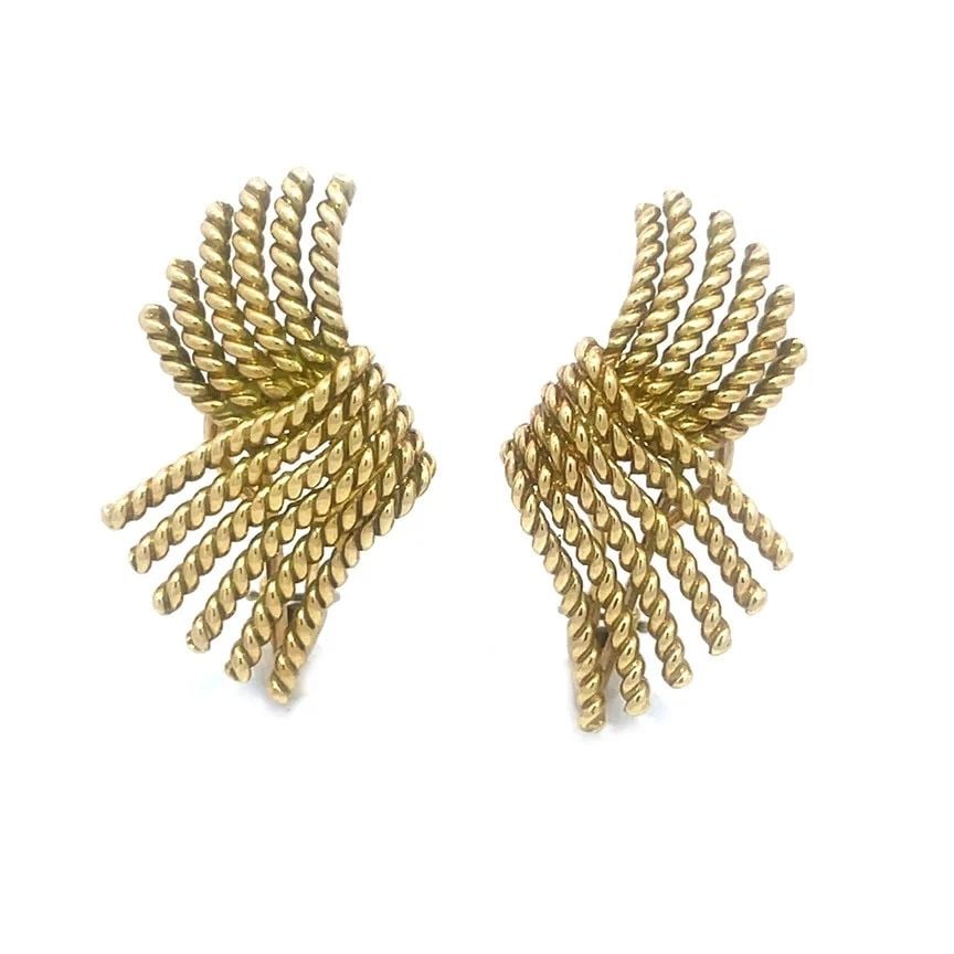 ANGELA CUMMINGS GOLD EARRINGS 18K YELLOW GOLD KNOT TURBAN CLIP ON: ANGELA CUMMINGS GOLD EARRINGS 18K YELLOW GOLD KNOT TURBAN CLIP ON Angela Cummings Vintage 18k Yellow Gold Huggie Clip On Earrings Description This beautiful pair of authentic vintage earrings are by d