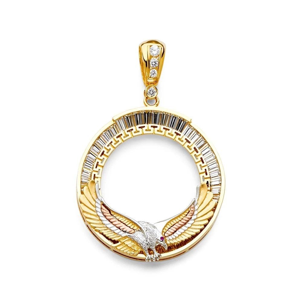 NEW 14K YELLOW GOLD EAGLE FRAME (50PESOS): NEW 14K YELLOW GOLD EAGLE FRAME (50PESOS) EAGLE FRAME (50PESOS) NEW 14K YELLOW GOLD Height : 75 mm Width : 50 mm Apx. WEIGHT : 29.1g