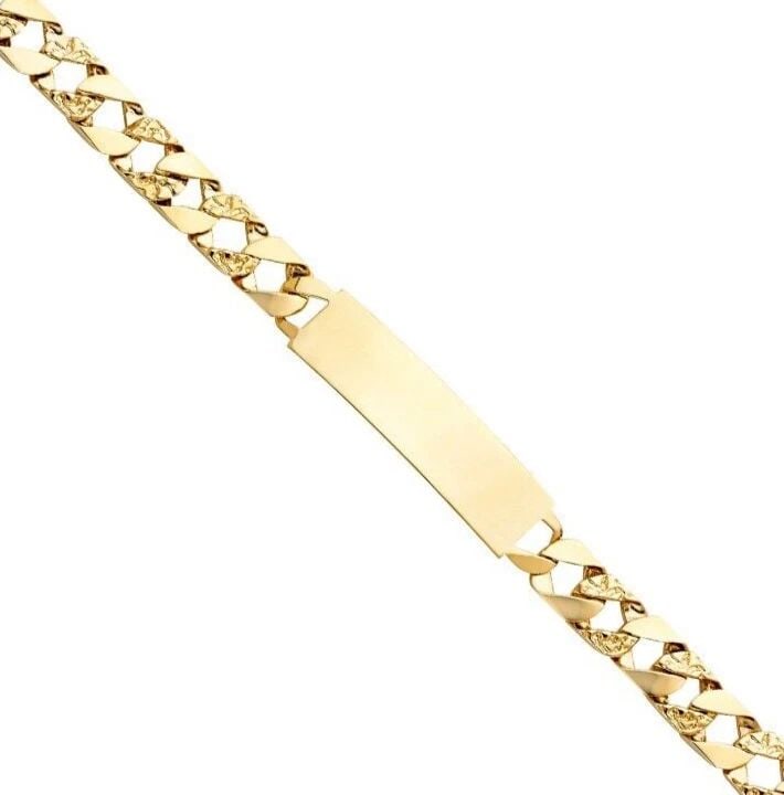NEW 14K YELLOW GOLD NUGGET CURB LINK ID BRACELET: NEW 14K YELLOW GOLD NUGGET CUBAN LINK ID BRACELET NUGGET CUBAN LINK ID BRACELET NEW 14K YELLOW GOLD LENGTH - 8.5in Apx WEIGHT - 25.3g