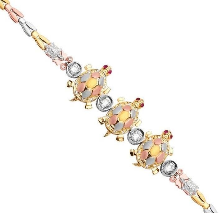 NEW 14K TRI COLOR GOLD TURTLE BRACELET (1 of 2)