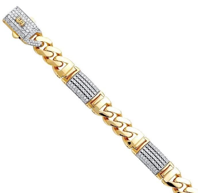 NEW 14K YELLOW GOLD 9.5MM HOLLOW FANCY MONACO BRACELET WITH LOCK: NEW 14K YELLOW GOLD 9.5MM HOLLOW FANCY MONACO BRACELET WITH LOCK 9.5MM HOLLOW FANCY MONACO BRACELET WITH LOCK NEW 14K YELLOW GOLD C Z LENGTH - 8.5in Apx WEIGHT - 21.9g