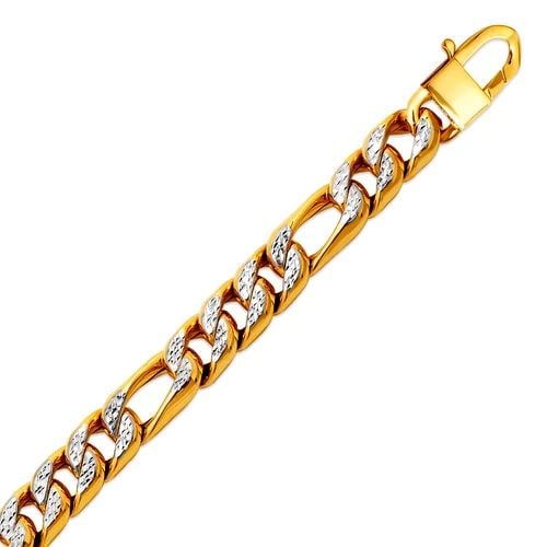 NEW 14K WHITE PAVE GOLD HOLLOW FIGARO BRACELET: NEW 14K WHITE PAVE GOLD HOLLOW FIGARO BRACELET HOLLOW FIGARO BRACELET NEW 14K WHITE PAVE GOLD LENGTH: 8" 8.5" inch AVERAGE Apx WEIGHT: 20.0g