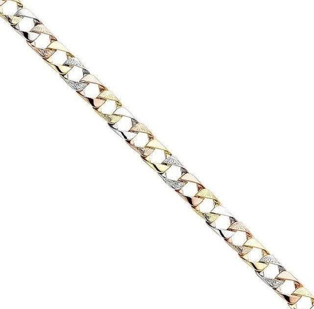 NEW 14K TRI COLOR GOLD FANCY CURB LINK BRACELET: NEW 14K TRI COLOR GOLD FANCY CUBAN LINK BRACELET FANCY CUBAN LINK BRACELET NEW 14K TRI COLOR GOLD LENGTH - 8.5in Apx WEIGHT - 18.5g